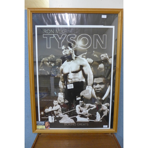 260 - A framed Mike Tyson poster, with a fight ticket, 2000 at M.E.N. Arena Manchester