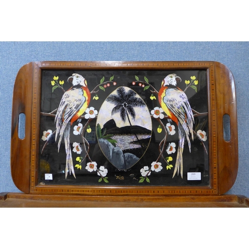 269 - A Brazilian tray, decorated with butterfly wings, etc.