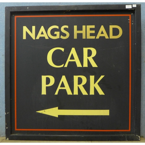 274 - A double sided metal Nags Head Car Park pub sign