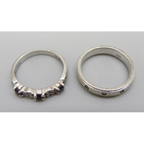 1048 - A silver and diamond ring and one other silver and stone set ring, L and M