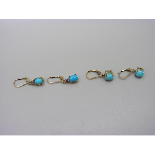 1058 - Two pairs of silver gilt and turquoise earrings