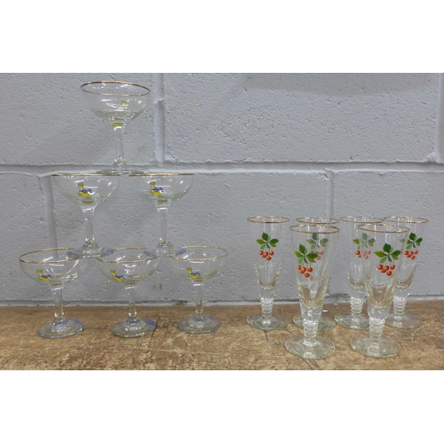 1147 - Six Babycham glasses and six Cherry B glasses