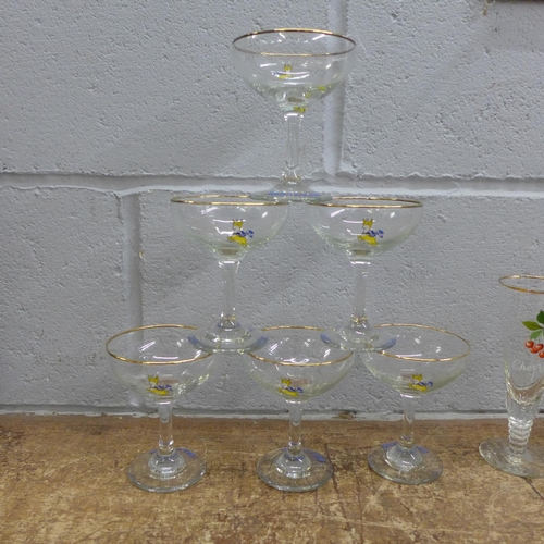 1147 - Six Babycham glasses and six Cherry B glasses