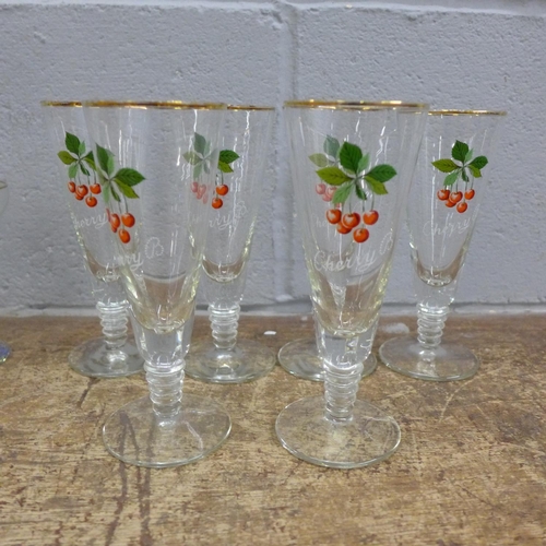 1147 - Six Babycham glasses and six Cherry B glasses