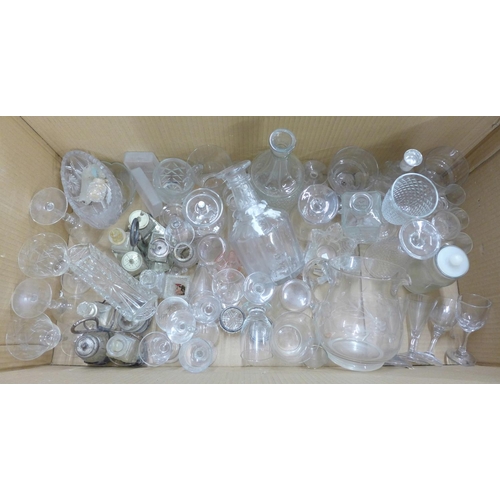 1171 - A box of mixed glassware, a pair of silver rimmed salts, etc. **PLEASE NOTE THIS LOT IS NOT ELIGIBLE... 