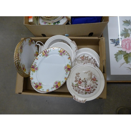 1177 - Windsor Ware dinnerware, Royal Stafford dinnerware and other dinnerware, embroidered picture (two bo... 