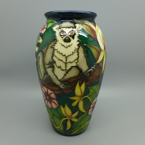 606 - A Moorcroft Ring-Tailed Lemur vase, 18.5cm, designed by Sian Leaper, trial version, boxed