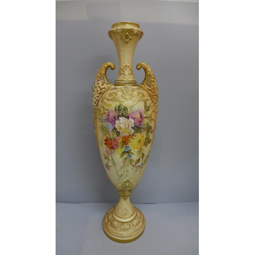 620 - A Royal Worcester tall blush ivory vase, 42cm