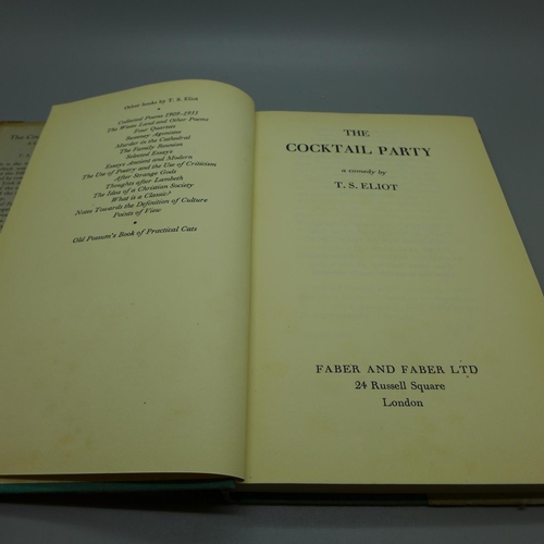 624 - One volume, The Cocktail Party by T.S. Eliot with dustcover (worn - unclipped), sixth impression 195... 