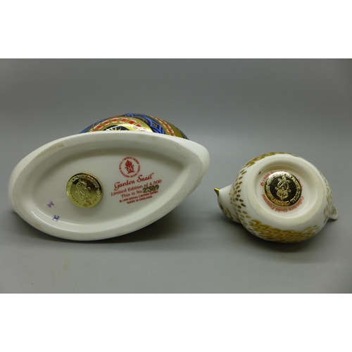 644 - Two Royal Crown Derby paperweights, Firecrest and Garden Snail, Snail limited edition 2389 of 4500, ... 