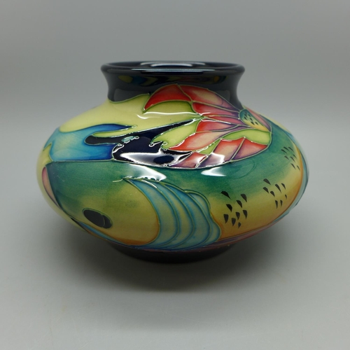 657 - A Moorcroft Sea Bass squat vase, designed by Philip Gibson, 8cm, boxed