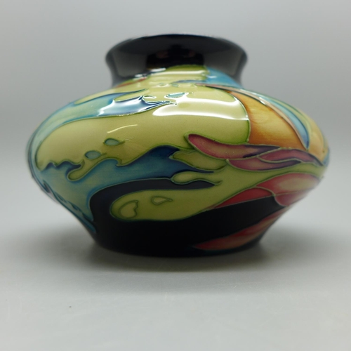 657 - A Moorcroft Sea Bass squat vase, designed by Philip Gibson, 8cm, boxed