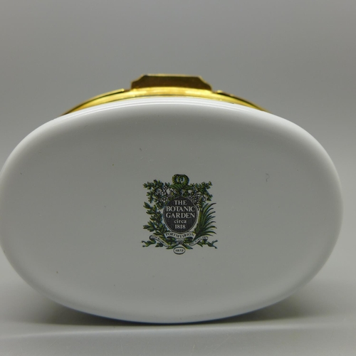 664 - A Portmeirion oval enamel box, The Botanic Garden, 7cm, boxed