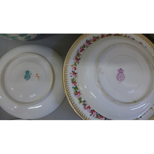 674 - A collection of Royal Worcester plates, saucers and slop bowl, etc., bowl a/f, two trios and two duo... 