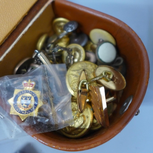 703 - A Shelley cup and saucer, a stud box with cufflinks and military buttons, football souvenir coins, l... 