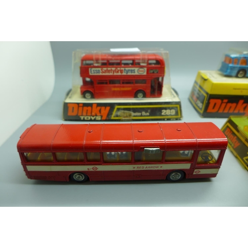 711 - A Dinky Toys 283 Single Decker Bus, boxed and two other Dinky Toys buses and coach in blister packs