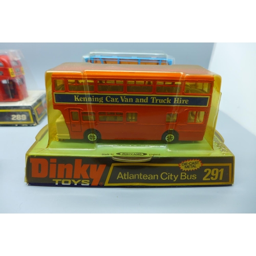 711 - A Dinky Toys 283 Single Decker Bus, boxed and two other Dinky Toys buses and coach in blister packs