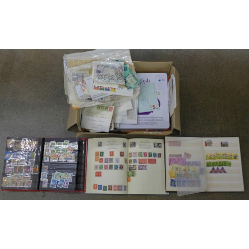 743 - Stamps; a box of stamps, covers, etc., loose and in albums