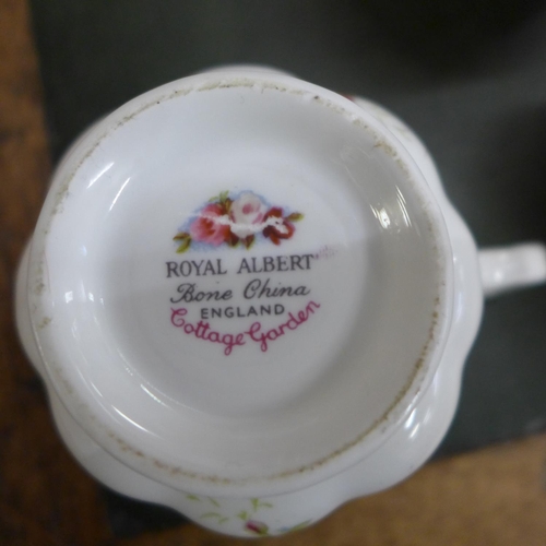 808 - Royal Albert Cottage Garden teaware, coffee pot, teapot, seven cups, six saucers, six plates, sugar ... 