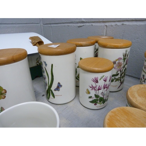 825 - Five Portmeirion The Botanic Garden storage jars and two smaller, one smaller lacking lid **PLEASE N... 