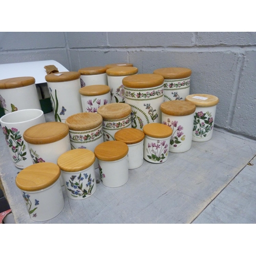 825 - Five Portmeirion The Botanic Garden storage jars and two smaller, one smaller lacking lid **PLEASE N... 