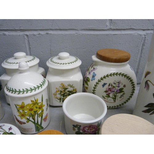 826 - Two Portmeirion The Botanic Garden spaghetti jars, seven other assorted storage jars, one lacking li... 