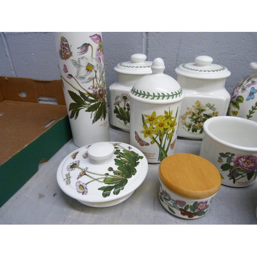 826 - Two Portmeirion The Botanic Garden spaghetti jars, seven other assorted storage jars, one lacking li... 