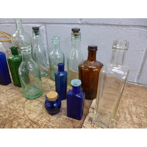 844 - Medicine and other advertising glass bottles (Hardy & Hansons and C Wright Wirksworth) and a glass f... 