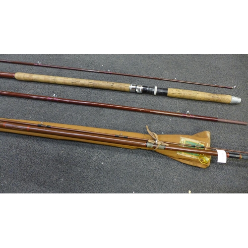 847 - Fishing rods; Apollo Taporflash float rod, 14ft salmon rod, Rodrill Goldcrest swim feeder