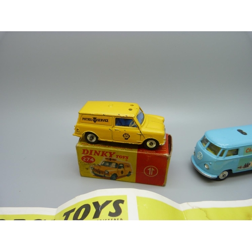 857 - A Dinky Toys 274 AA Mini Van, boxed, and a Corgi Toys VW Toblerone Van with Trans-O-Lite headlights ... 