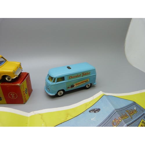 857 - A Dinky Toys 274 AA Mini Van, boxed, and a Corgi Toys VW Toblerone Van with Trans-O-Lite headlights ... 