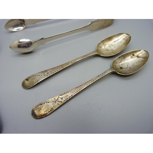 878 - A pair of silver sugar bowls and four silver spoons, 100g