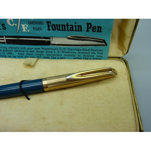 896 - A Watermans cartridge fountain pen with rolled gold lid and 14ct gold nib