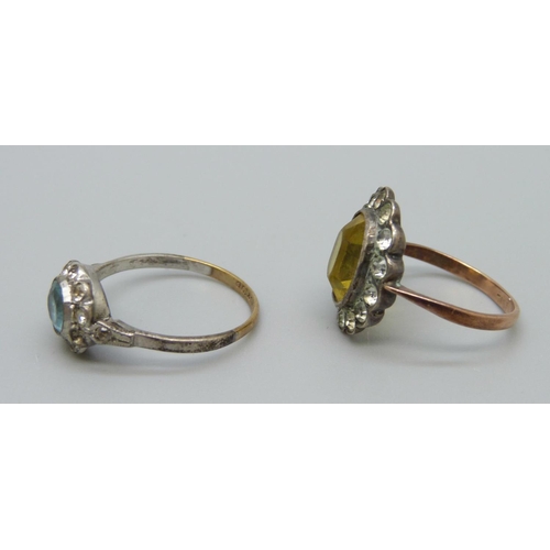 944 - Two 9ct gold and silver rings, 5g, P and J, one a/f