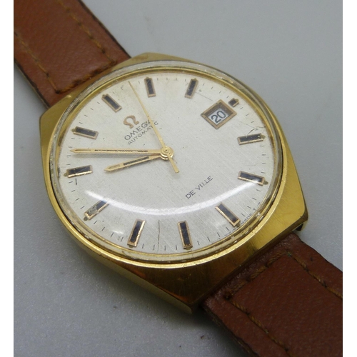 966 - An Omega De Ville automatic wristwatch, circa 1970, 20 micron gold electro plated case, (lacking cro... 