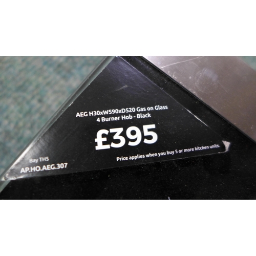 3027 - AEG Gas on Glass 4 Burner Hob - Black (H30xW590xD520) - model no.:- HG694340NB, original RRP £395 in... 