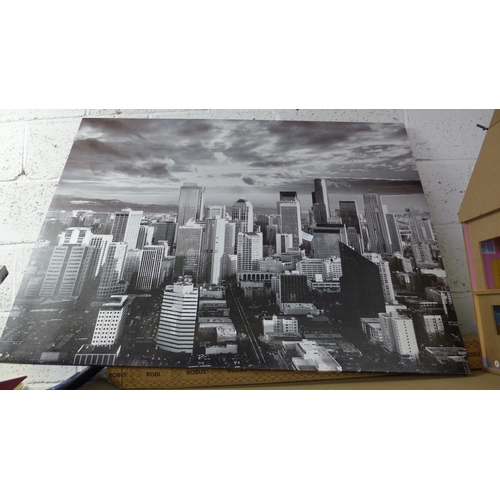 2170 - Approx 1m x 80cm Seattle city skyline grayscale wall print on canvas