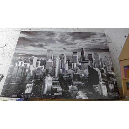 2170 - Approx 1m x 80cm Seattle city skyline grayscale wall print on canvas