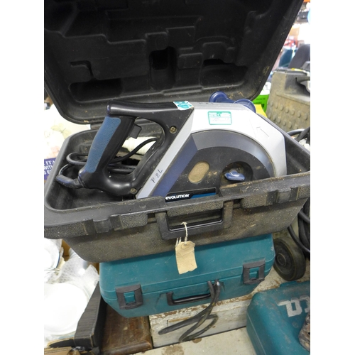 2032 - Makita 110v (5704R) power saw with Evolution 110v saw - both in cases