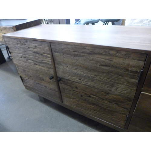 1465 - A Phoenix hardwood and black metal two door, three drawer sideboard