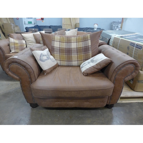 1475 - A County brown faux leather button back and studded four seater sofa and loveseat