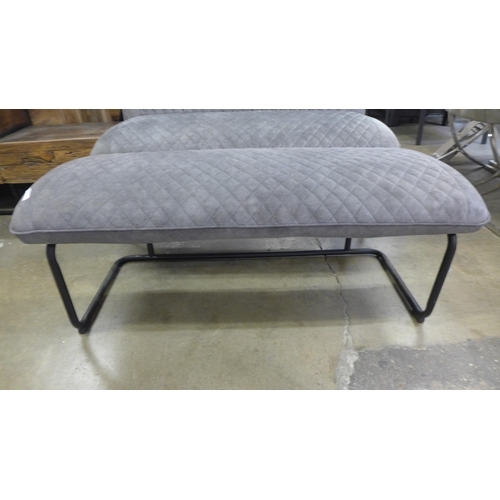 1485 - A Creed grey velvet diamond stitching with black metal low bench