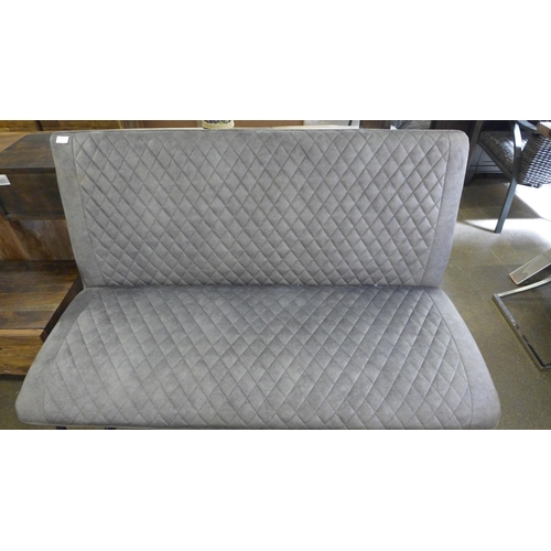 1486 - A Creed grey velvet diamond stitching with black metal legs high back bench