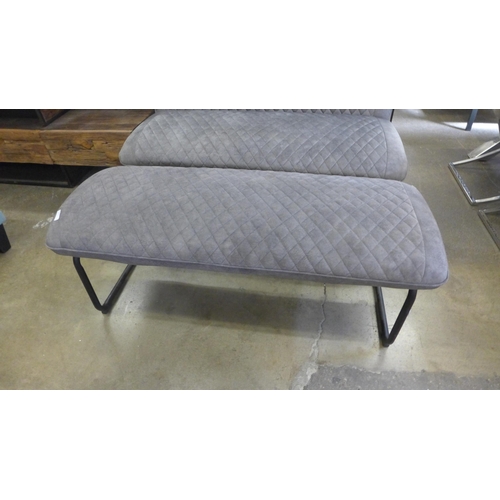 1486 - A Creed grey velvet diamond stitching with black metal legs high back bench