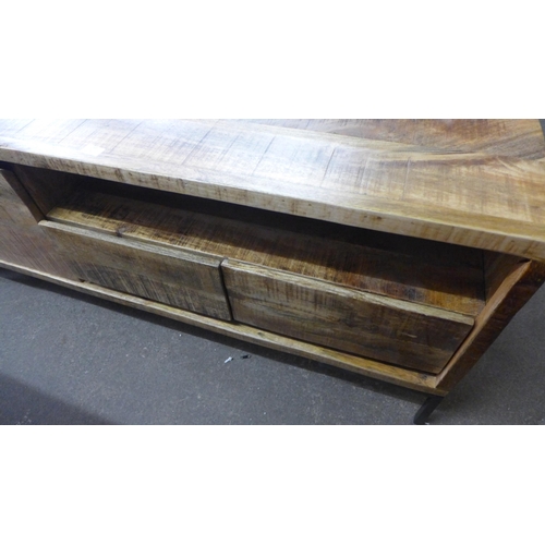 1381 - A Mallard hardwood and black metal two drawer single door tv unit