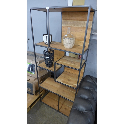 1440 - A Fire 2.0 hardwood and gun metal shelving unit