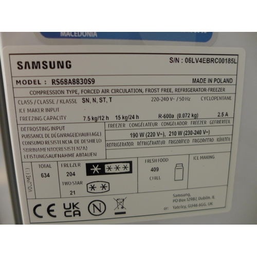 3114 - Samsung Side By Side Brushed Silver Fridge Freezer (model no:- RS68A8830S9/EU), original RRP £733.33... 