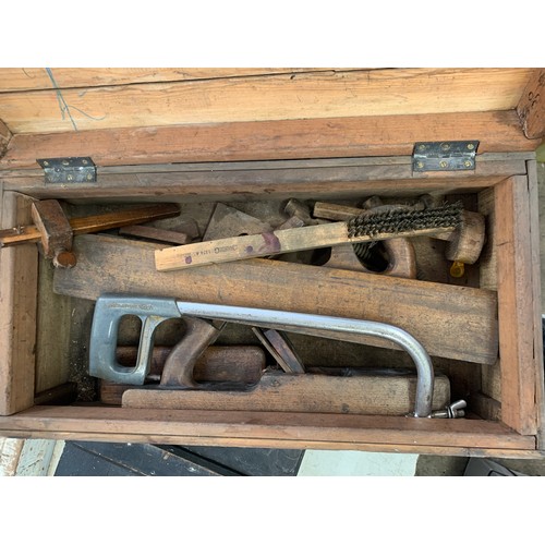 2006 - Vintage tool box with 2 other wooden tool boxes of tools and vintage jack