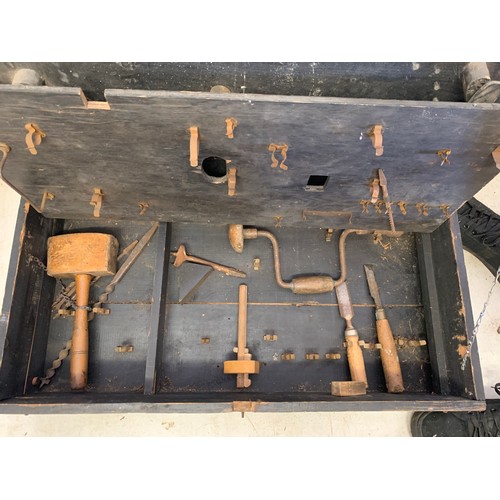 2006 - Vintage tool box with 2 other wooden tool boxes of tools and vintage jack