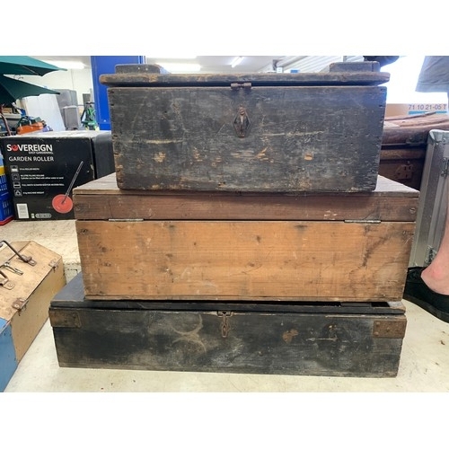 2006 - Vintage tool box with 2 other wooden tool boxes of tools and vintage jack